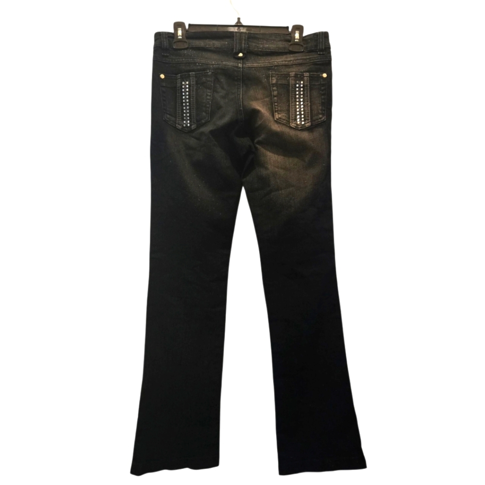 Vintage Y2K Bootcut Jeans 30 Low Rise Embellished Black Crystal Sparkly Glitter